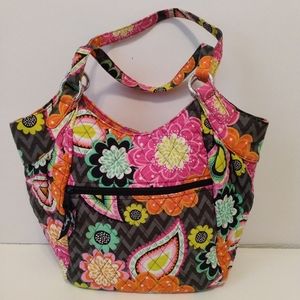 Vera Bradley Floral Print Quilted Fabric Mag Snap Double Handle Shoulder Bag